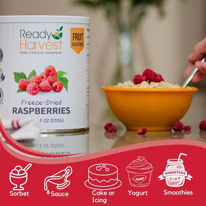 Ready Harvest Freeze Dried Food - Raspberries | Emergency Snacks | Long-Term Storage | #10 Can |