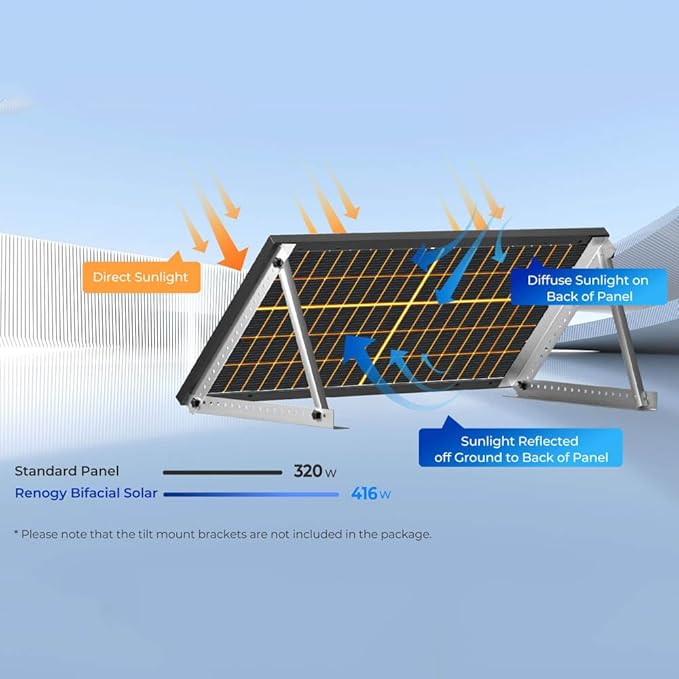 Renogy Solar Panels 640 Watts 12V/24V Bifacial Solar Panel Monocrystalline 2PCS 320W On/Off Grid