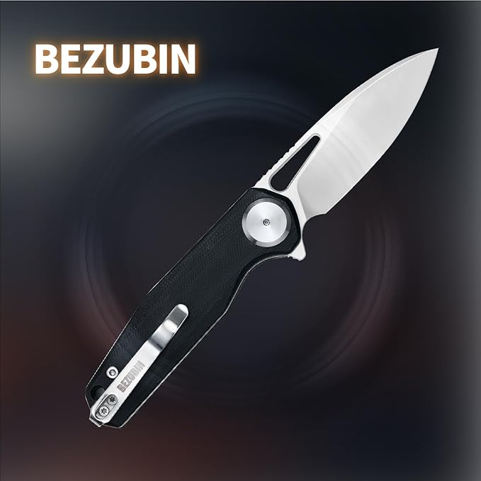 Pocket Folding Knife,3.15" D2 Steel Blade,Black G10 Handle,Push Button Lever Lock,Pocket Knife with