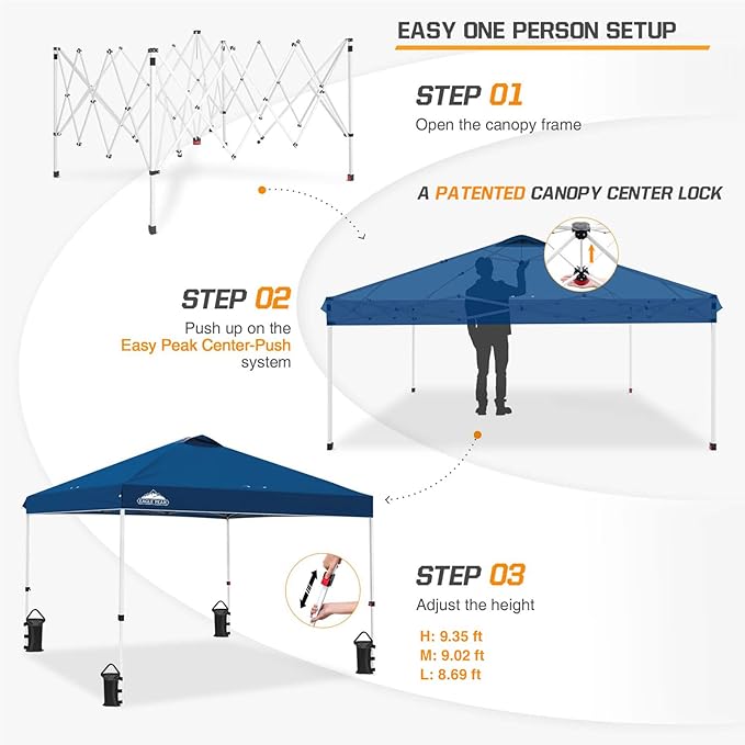 EAGLE PEAK Pop Up Canopy Tent with Wheeled Carry Bag, 8 Stakes, 4 Ropes, 4 Weight Bags, Easy Set Up