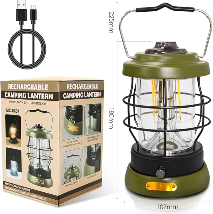 UniqueFire Rechargeable Camping Lantern 1500 High Lumens Hurricane Camp Light 2 Modes Portable