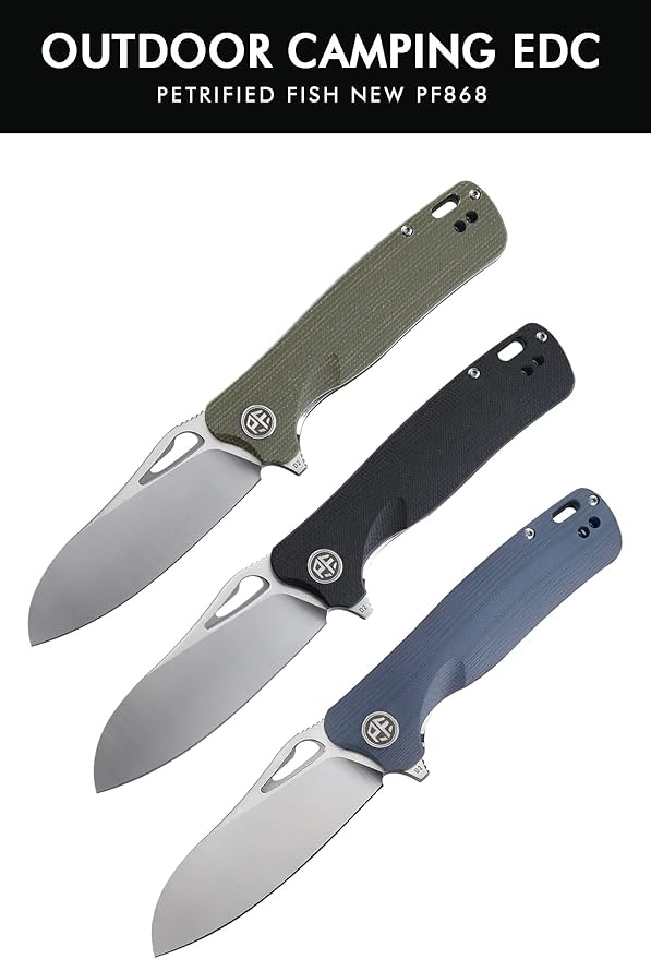 Petrified fish PF868 Bunta,3.35" D2 Satin Blade,146g G10 Handle Flipper Folding knife (Black G10