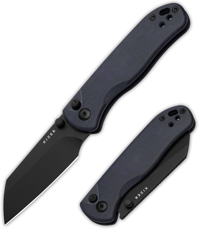 Kizer Drop Bear 2 Pocket Knife, 2.96" Nitro-V Sheepsfoot Blade Folding Knife with Blue Richlite