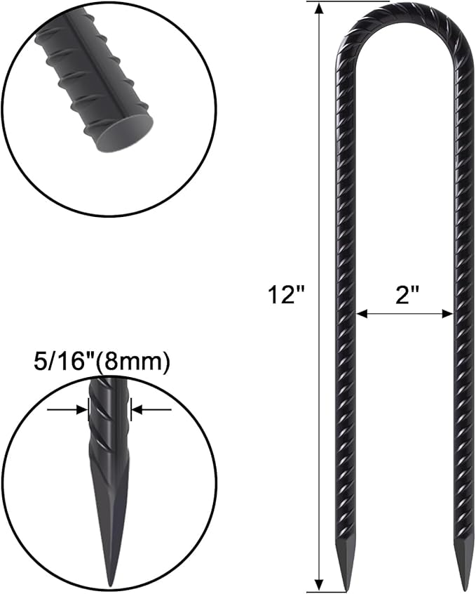 VVOKGO Trampoline Stakes 12 Inches Anchors High Wind Heavy Duty, 8-Pack U Shaped Tie Down Anchor