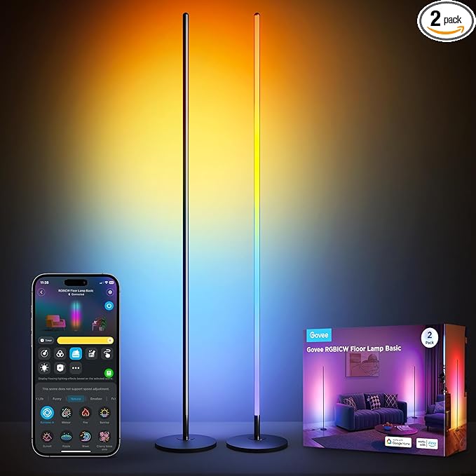 Govee RGBIC Floor Lamp Basic 2-Pack, Compatible with Alexa, LED Smart Standing Lamp with Voice