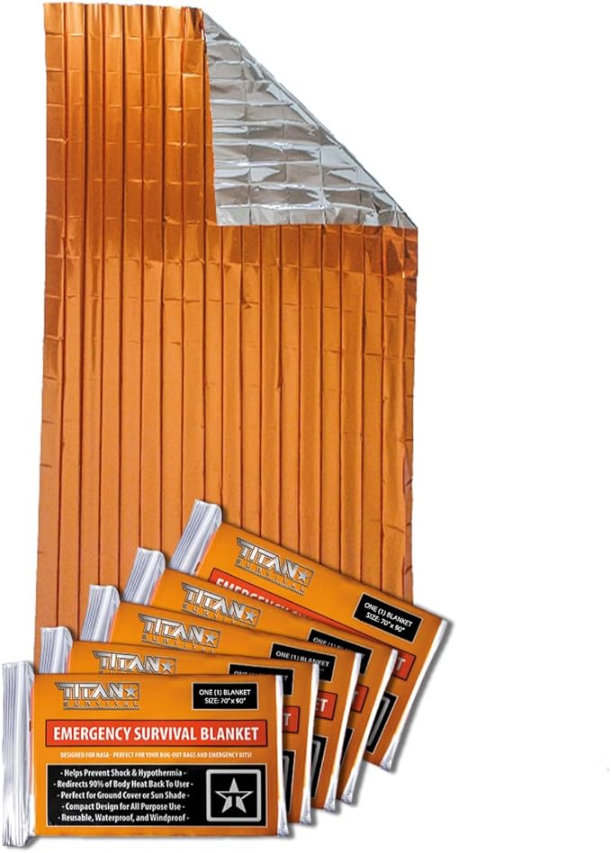 TITAN Survival - Mylar Survival Blankets 5 Pack - 90% Heat Retention & Waterproof Design