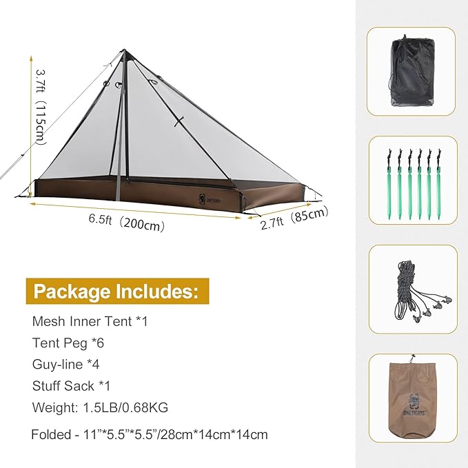 OneTigris Mesh Teepee Tent, Ultralight 1 Person Screen Room with Waterproof Bathtub Floor for
