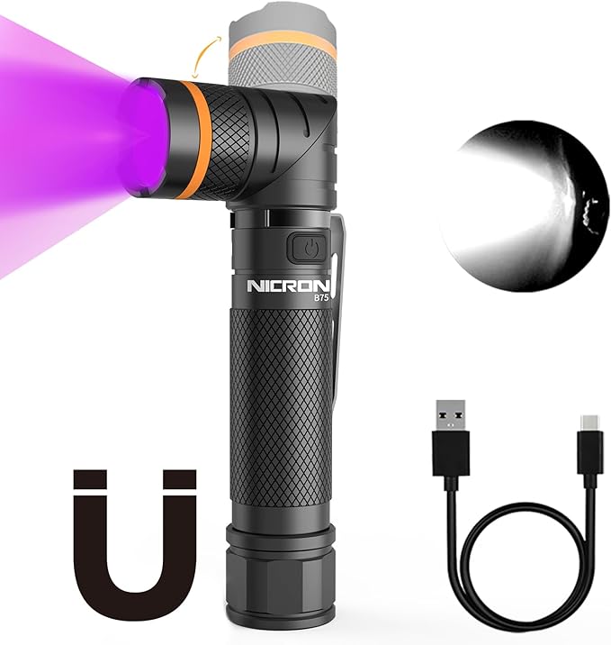 NICRON B75 High Power UV Flashlight Rechargeable LED 1000 Lumens 395nm Ultraviolet, 90 Degree 4