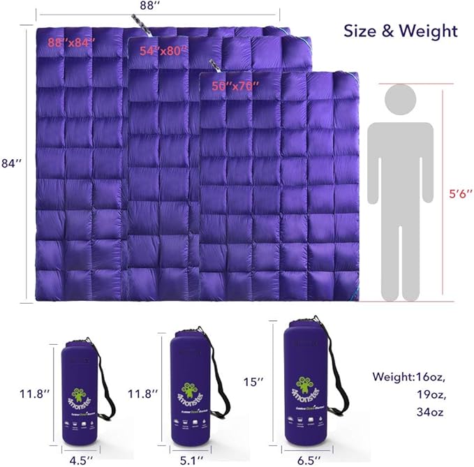 4Monster Down Camping Blanket - Outdoor Travel Quilt Puffy 650 Fill, Packable, Lightweight,Wind &