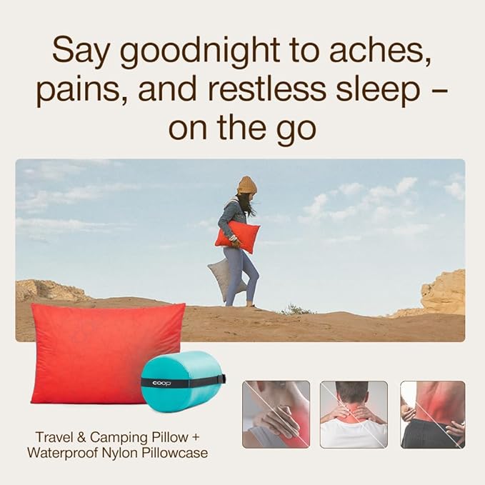 Coop Home Goods Original Adjustable Travel Pillow and Waterproof Pillow Protector Red Bundle with