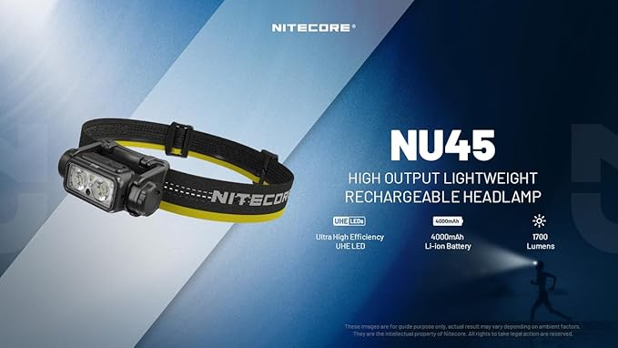 Nitecore NU45 1700 Lumen Headlamp, USB-C Rechargeable Fast Charging, Long Runtime for Camping