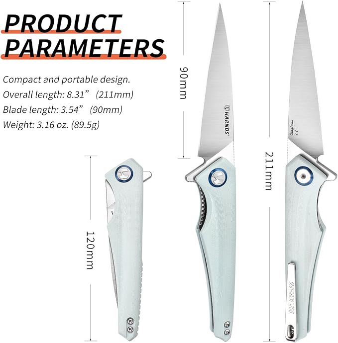 Qingluan Folding Knife with Pocket Clip, D2 Steel Blade 3.54'' and G10 Handle Outdoor Adventure