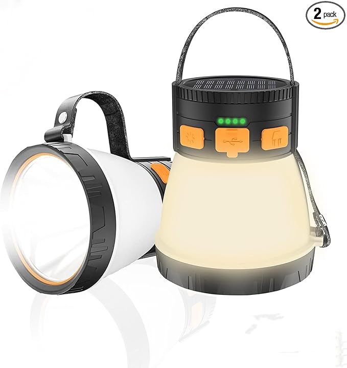 2 Pack LED Camping Lantern, 1500 Lumens Camping Lantern Rechargeable with Solar Panel Charging
