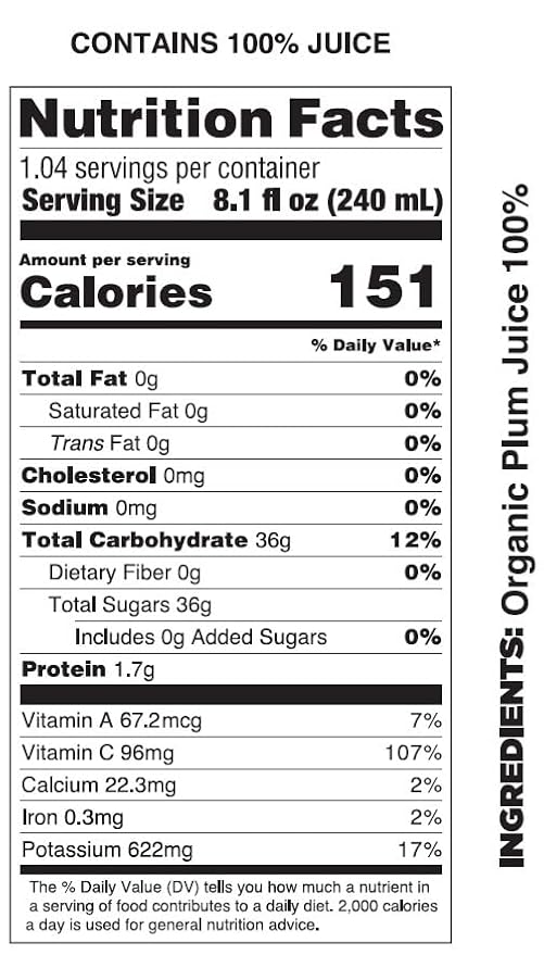 Pomona Organic Plum Juice (Pack of 12), Cold Pressed USDA Organic Juices, 100% Plums, No Added