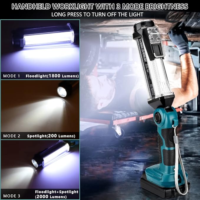 Cordless LED Work Light for Makita 18V Li-ion Battery, 35W 2000LM Outdoor Flashlight Portable