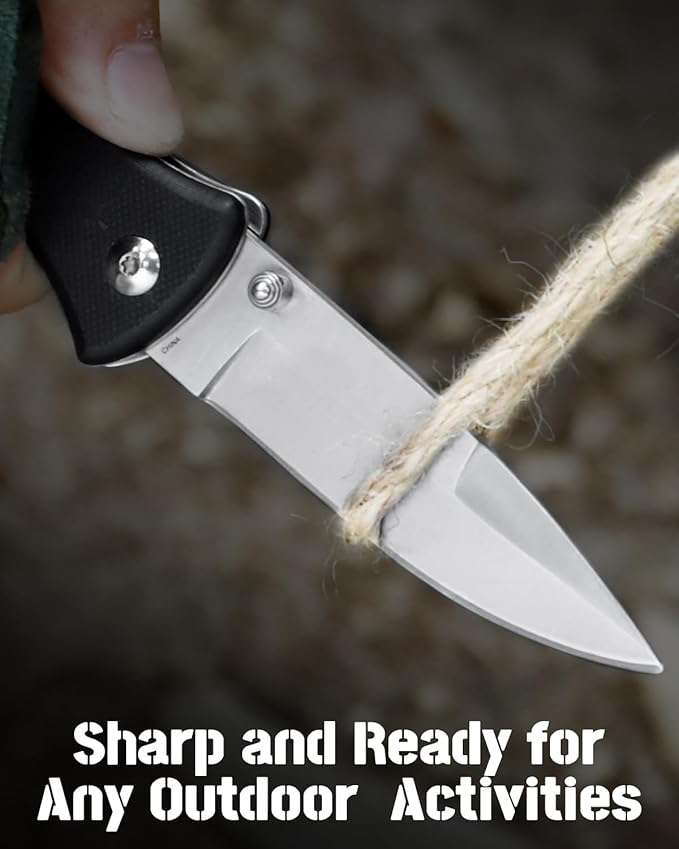 Folding Pocket Knife with Clip, 3" 8Cr13MoV Steel Drop Point Blade with G10 Handle, Liner Lock