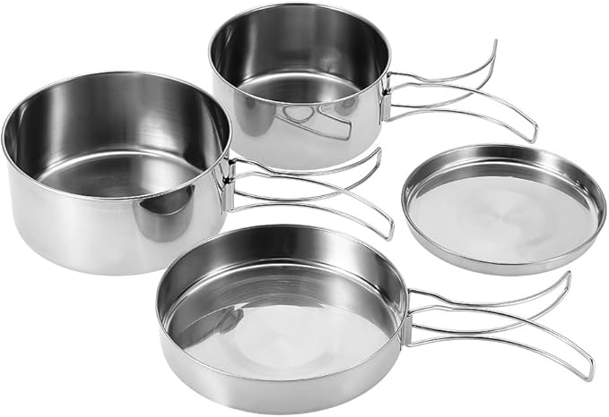 Camping Cookware Mess Kit, Backpacking Cooking Set Lightweight Stackable Pots and Pans Set Portable