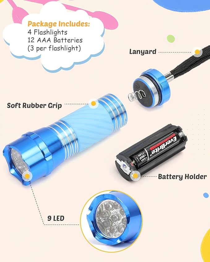 EverBrite 4-Pack Mini LED Aluminum Flashlight Party Favors Colors Assorted for Hurricane Supplies