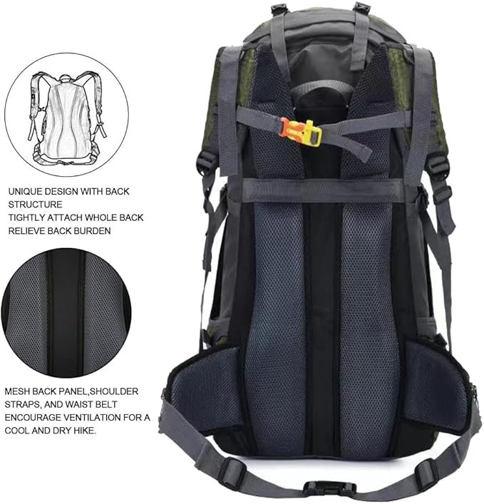 Bseash 60L Waterproof Hiking Camping Backpack with Rain Cover, Large Outdoor Sport Travel Daypack