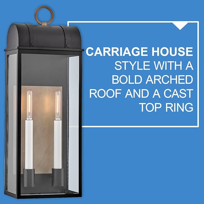 Hinkley Campbell Large Wall Mount Outdoor Lantern - Clear Glass, Aluminum - Black Finish and