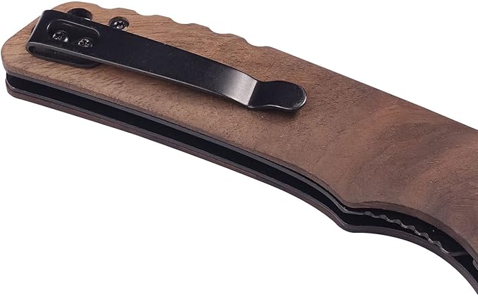 Walnut edc knife Wood handle folding pocket knife bulk edc mini flipper knife with Clip, Real Wood
