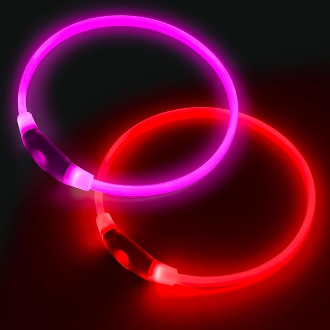 2 Packs Light Up Dog Collar, LED Dog Collar, USB Rechargeable Dog Lights for Night Walking
