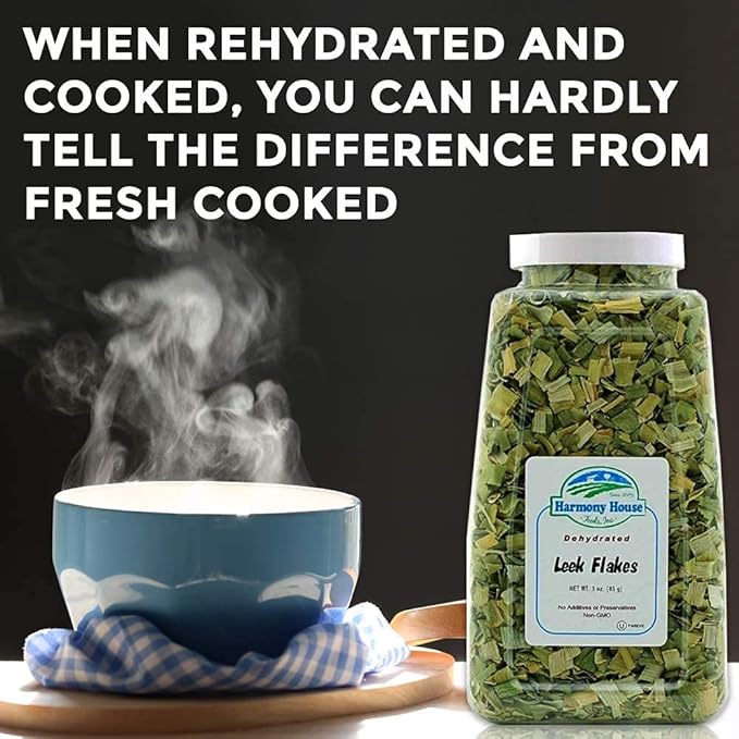 Harmony House Foods Dehydrated Leek Flakes - Air Dried Vegetables for Soup and Cooked Dishes, Great