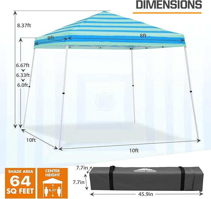 EAGLE PEAK 10x10 Slant Leg Pop-up Canopy Tent Easy One Person Setup Instant Outdoor Beach Canopy