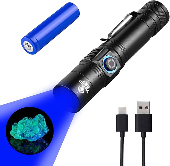 365nm Shortwave Uv Light for Minerals Rock Hunting Black Light Strong Blacklight Flashlight for