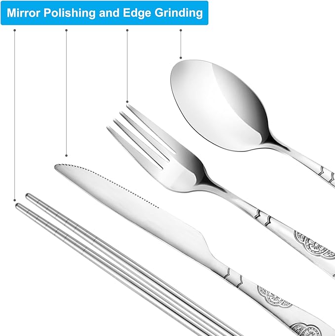 20PCS Premium Travel Utensils With Case, Stainless Steel Reusable Portable Utensils Set With Case
