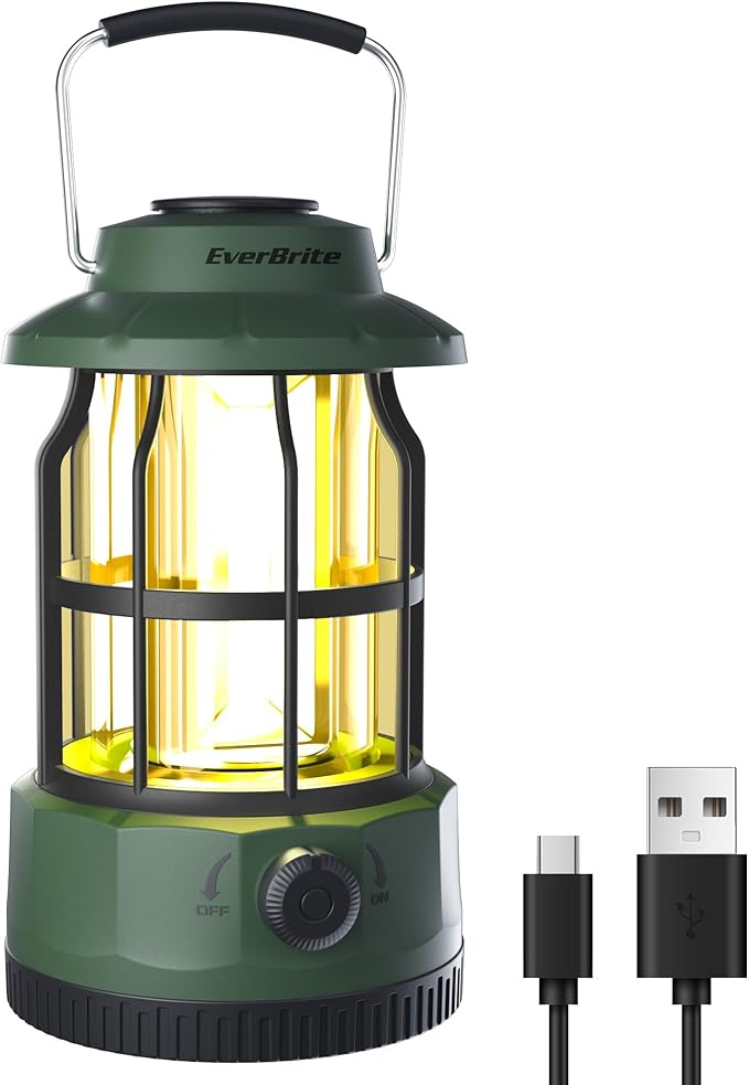 EverBrite LED Camping Lantern, USB C Rechargeable Lantern with Stepless Dimming, Vintage Portable