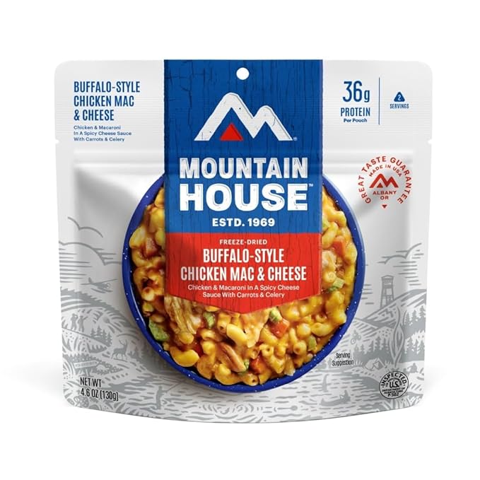 Mountain House BuffaloStyle Chicken Mac & Cheese FreezeDried Food for Camping, 12 Servings, 30Year
