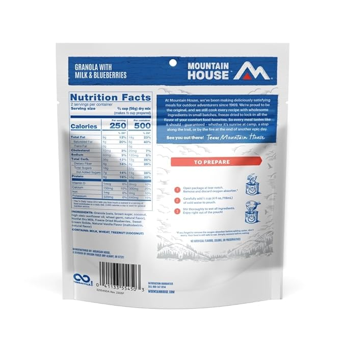 Mountain House Granola with Milk & Blueberries Freeze Dried Backpacking & Camping Food 6-Pack