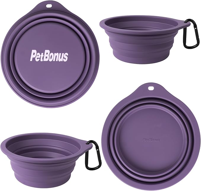 PetBonus 2-Pack Large Silicone Collapsible Dog Bowls, 34oz/1000ml BPA Free Portable Foldable Travel