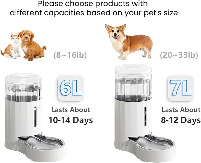 CZPET Automatic 6L Dog and Cat Water Dispenser with Stainless Steel Bowl Gravity Waterer,100%