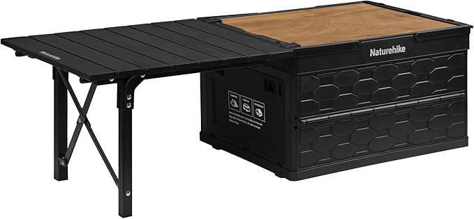 Naturehike Lispace Camping Table with Storage Box, 50L Collapsible Trunk Organizer with Lid