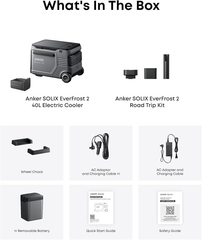 Anker SOLIX EverFrost 2 40L Cooler with Road Trip Kit, 42 qt Car Refrigerator, Electric Cooler with