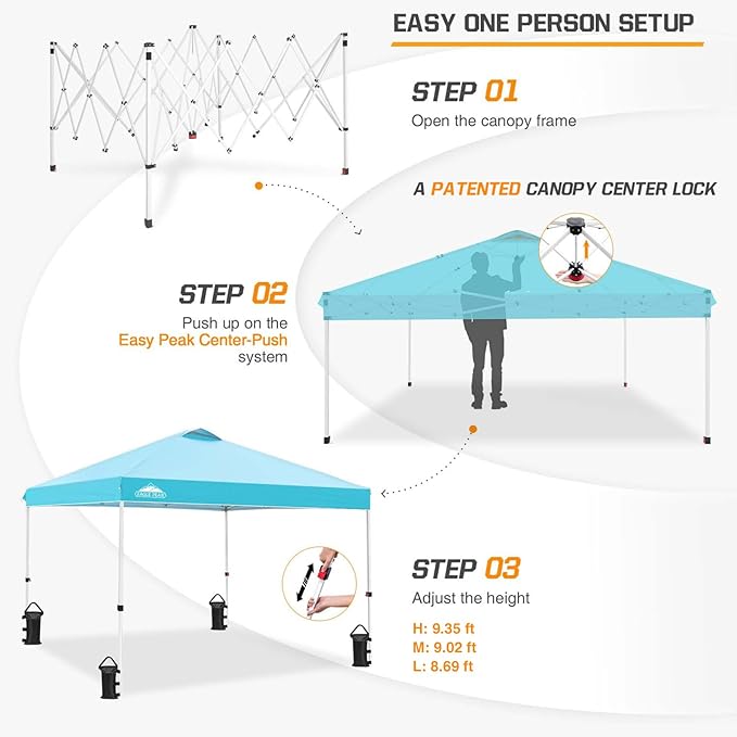 EAGLE PEAK Pop Up Canopy Tent with Wheeled Carry Bag, 8 Stakes, 4 Ropes, 4 Weight Bags, Easy Set Up