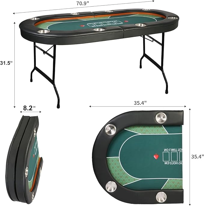 Upgraded 8- Player Foldable Poker Table for Blackjack Card Game, Portable Casino Table for Game