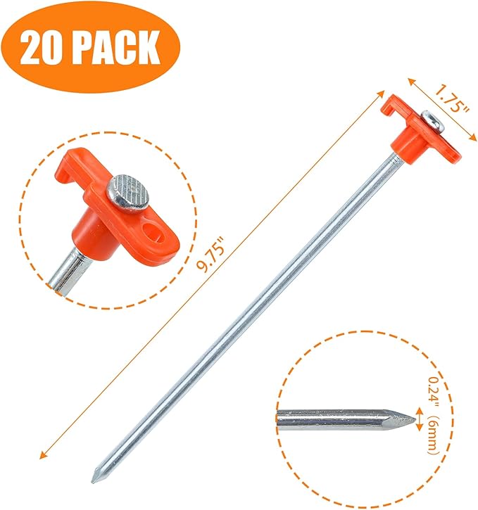 Yesland 20 Pack Tent Stake Heavy Duty, 10 Inch Non-Rust Metal Tent Pegs Ground Yard Stake Tent