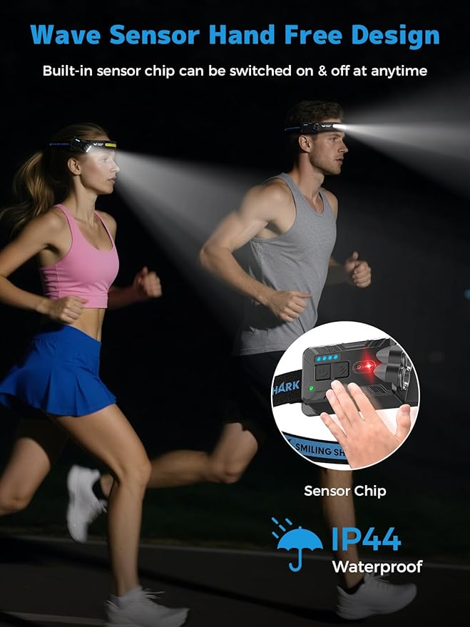 Smiling Shark TD-0123-S Headlamp, 2-Pack 2400mAh Ultra-Bright Head Lamp Flashlight Rechargeable