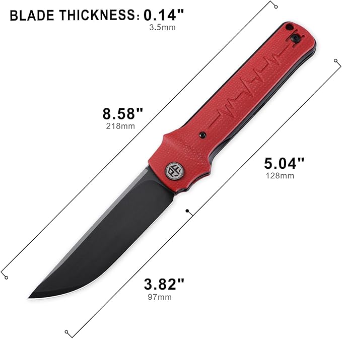 Petrified fish PFB04 Tena Folding Knife, 3.82" D2 Black Stonewashed Blade Micarta Handle Pocket