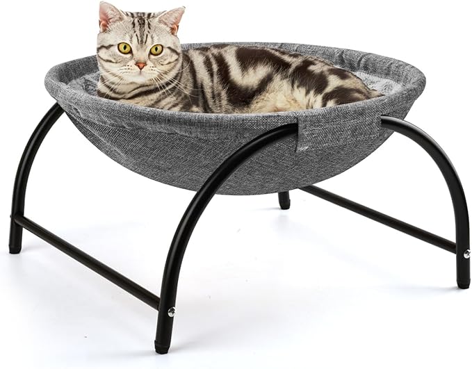Raised Cat Hammock Bed, Pet Bed for for Indoor Cats, Standing Cat Cot with Washable Plush,17.1 x 17