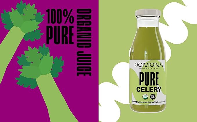 Pomona Organic Juices Pure Celery Juice, 8.4 Ounce Bottle (Pack of 12), Cold Pressed Organic Juice