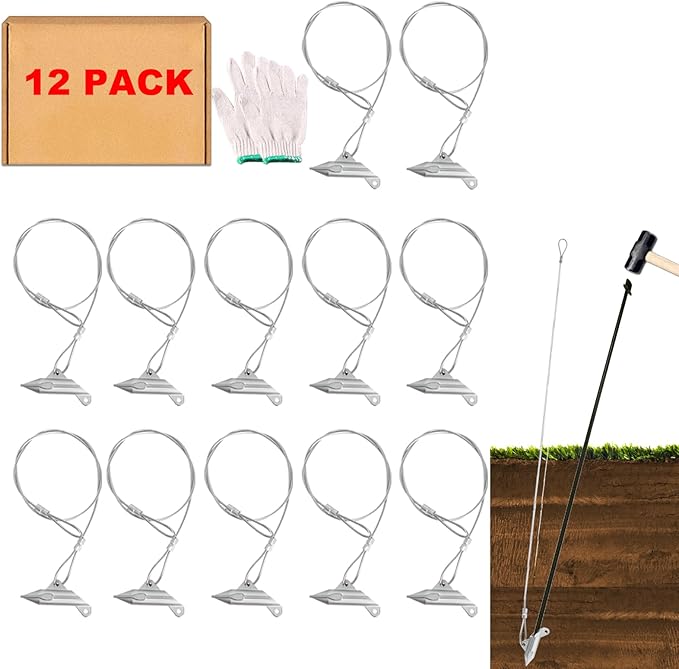 30 Inch Earth Anchors, (12 Pcs) 1000LBS Ground Earth Anchors Set for Trapping Securing Camping