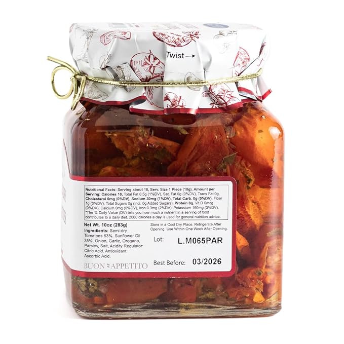 Giusto Sapore Antipasto, Semi-Dry Tomatoes in Oil - Non GMO Italian Premium Gourmet Brand