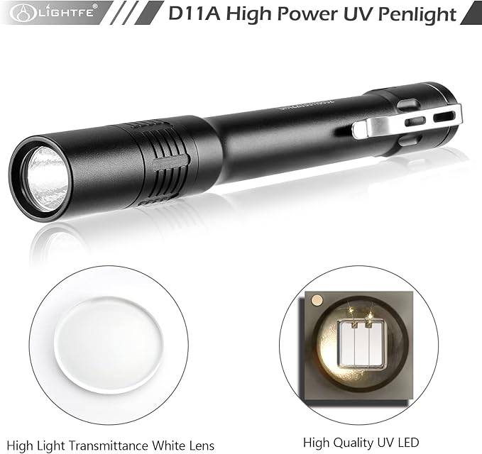 LIGHTFE Black Light D11A 395nm Ultraviolet Flashlight with high-Power Ultraviolet LED Light Source