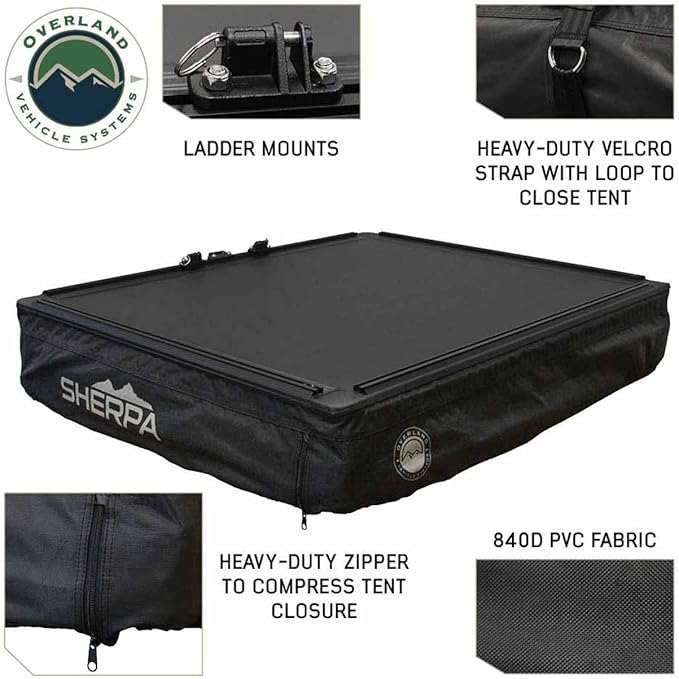 Overland Vehicle Systems XD Sherpa Soft Shell Aluminum Hard Shell Hybrid Roof Top Tent with