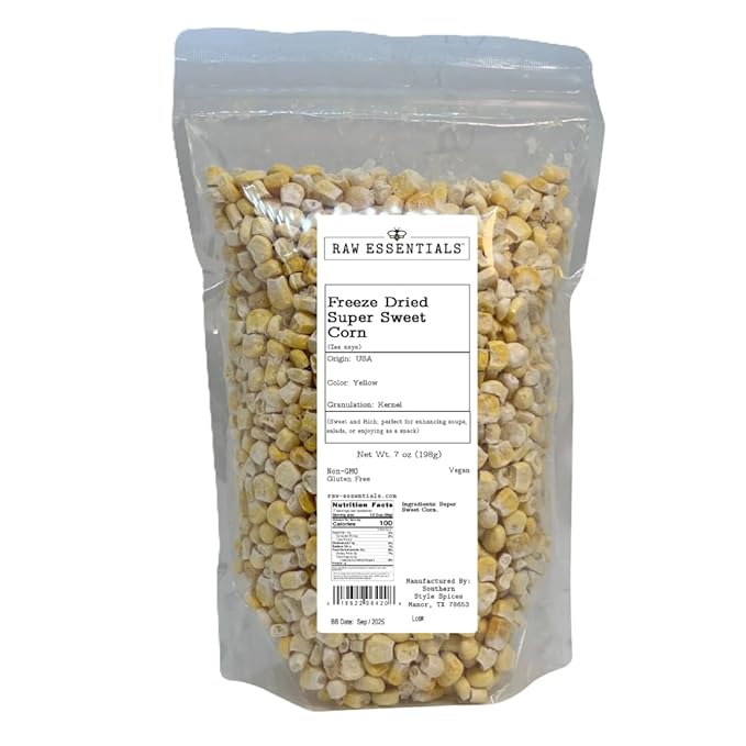 Raw Essentials Freeze-Dried Super Sweet Corn | Sweet & Rich Flavor | Ideal for Soups, Salads, &