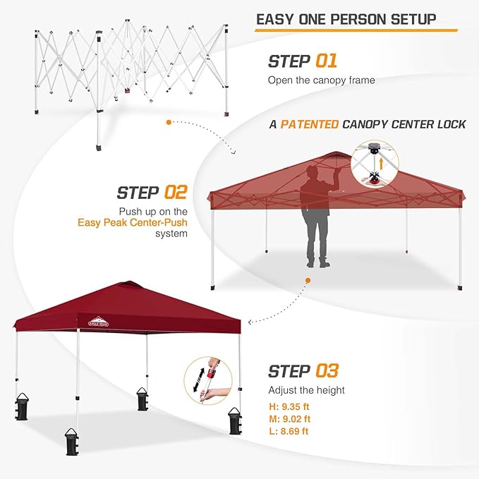 EAGLE PEAK Pop Up Canopy Tent with Wheeled Carry Bag, 8 Stakes, 4 Ropes, 4 Weight Bags, Easy Set Up
